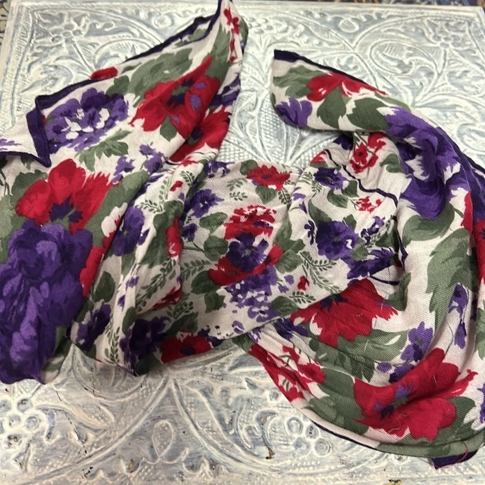 Women’s Scarf 34”X34” Purple Red Green Soft and Flowy